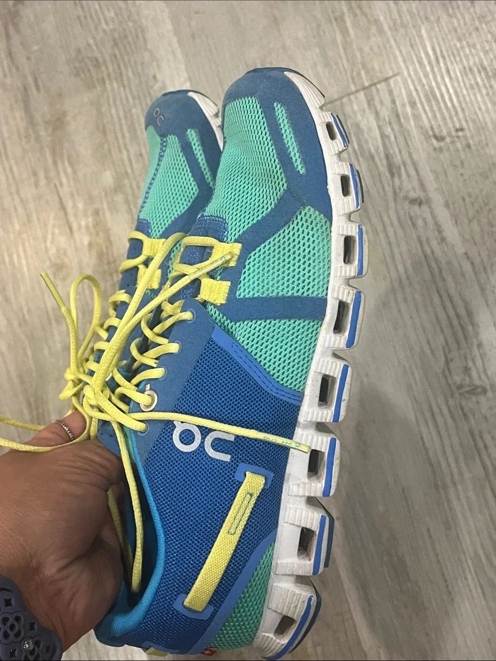 On Running Kids Sneakers in Teal, Blue & Yellow